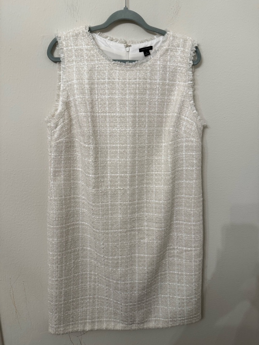 Ann Taylor Cream-White Tweed Sleeveless Shift Dress